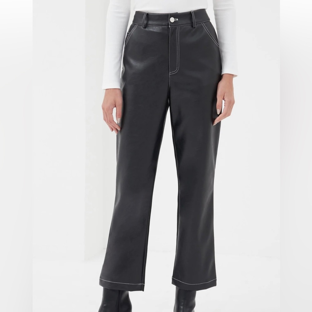4TH & RECKLESS - BLACK FAUX LEATHER STRAIGHT LEG TROUSERS - CARNER